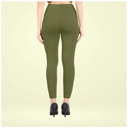 PKRKART Women's Cotton Blended Solid Ankle legging (Olive Green)