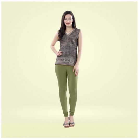PKRKART Women's Cotton Blended Solid Churidar leggings (Olive Green)