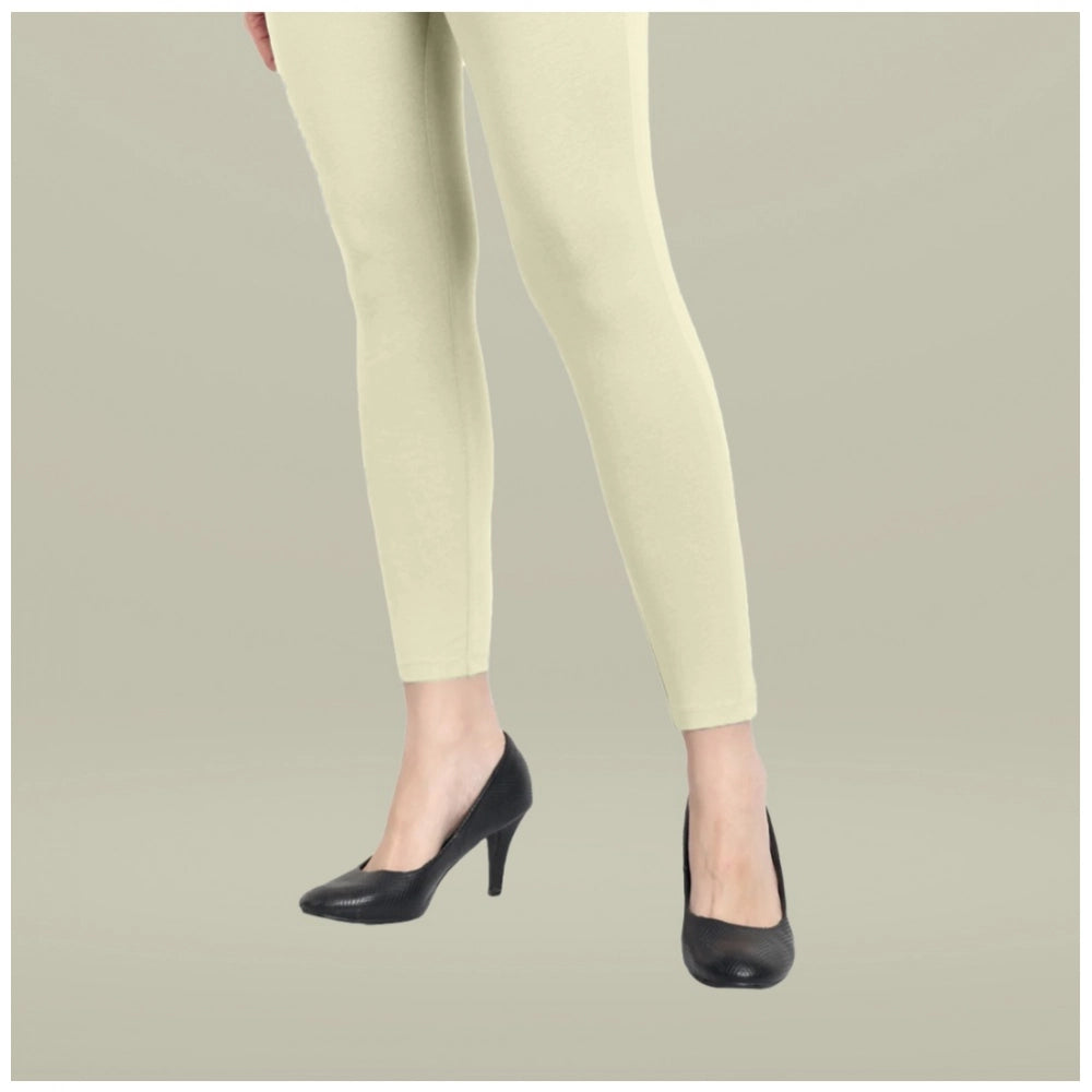 PKRKART Women's Cotton Blended Solid Ankle legging (Cream)