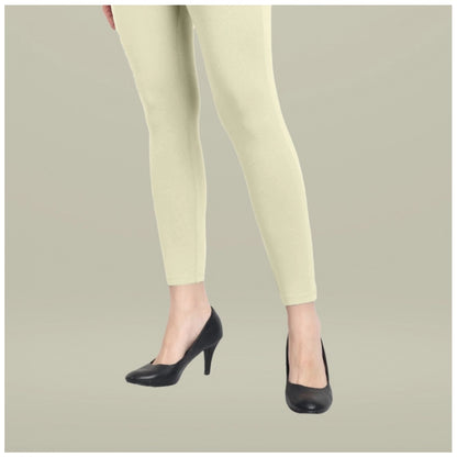 PKRKART Women's Cotton Blended Solid Ankle legging (Cream)