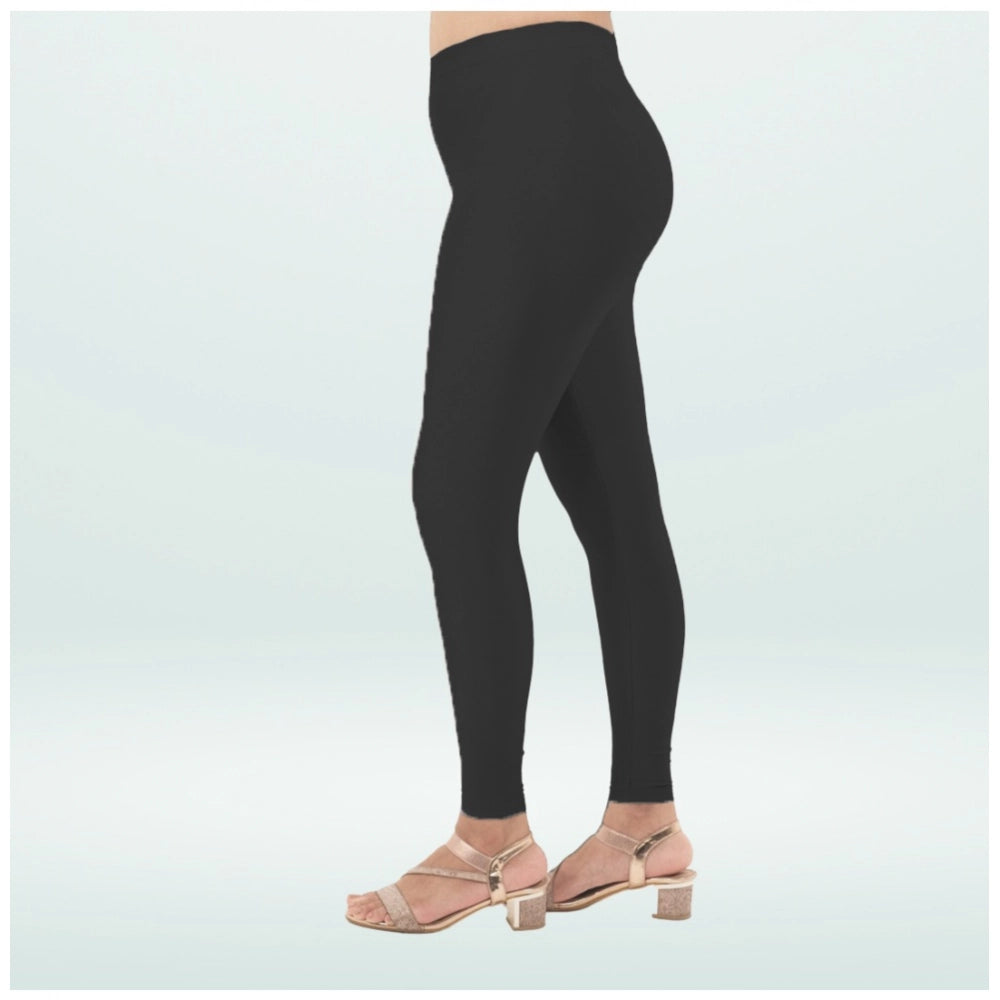PKRKART Women's Cotton Blended Solid Shimmer Ankle leggings (Black)