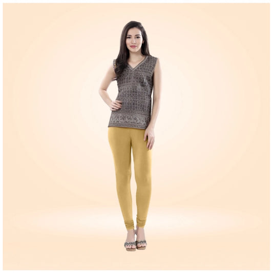 PKRKART Women's Cotton Blended Solid Churidar leggings (Beige)