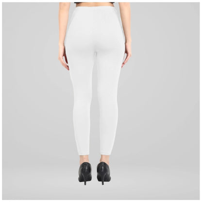 PKRKART Women's Cotton Blended Solid Ankle legging (White)