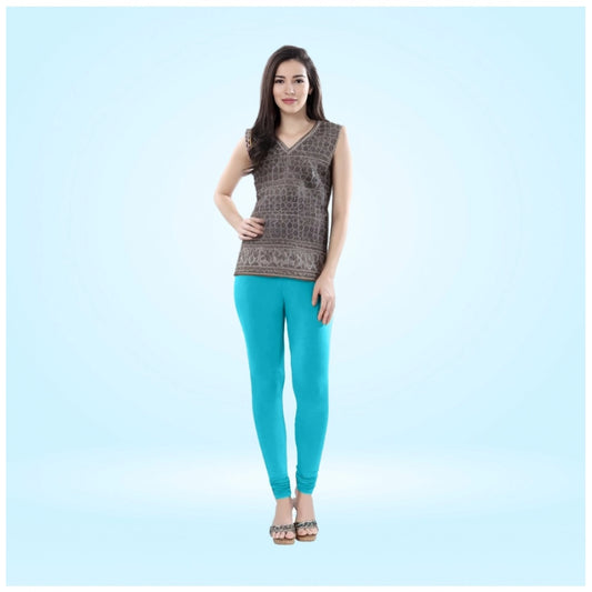 PKRKART Women's Cotton Blended Solid Churidar leggings (Turquoise Blue)