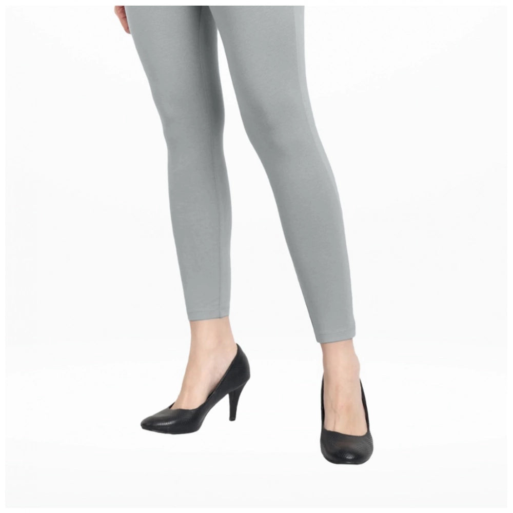 PKRKART Women's Cotton Blended Solid Ankle legging (Silver Gray)