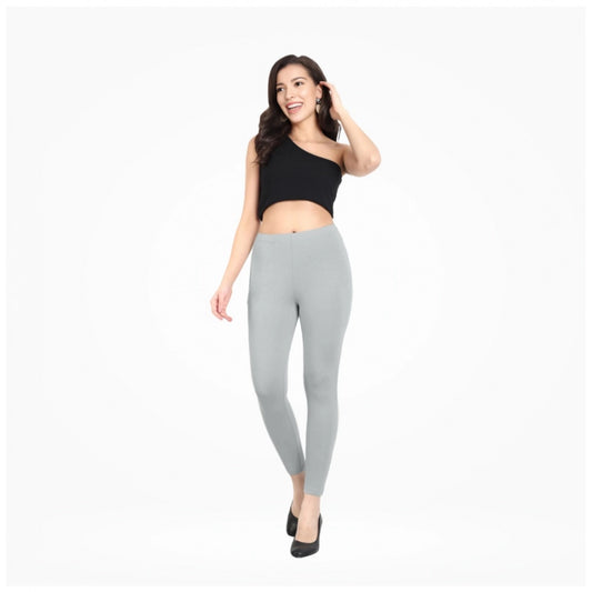 PKRKART Women's Cotton Blended Solid Ankle legging (Silver Gray)