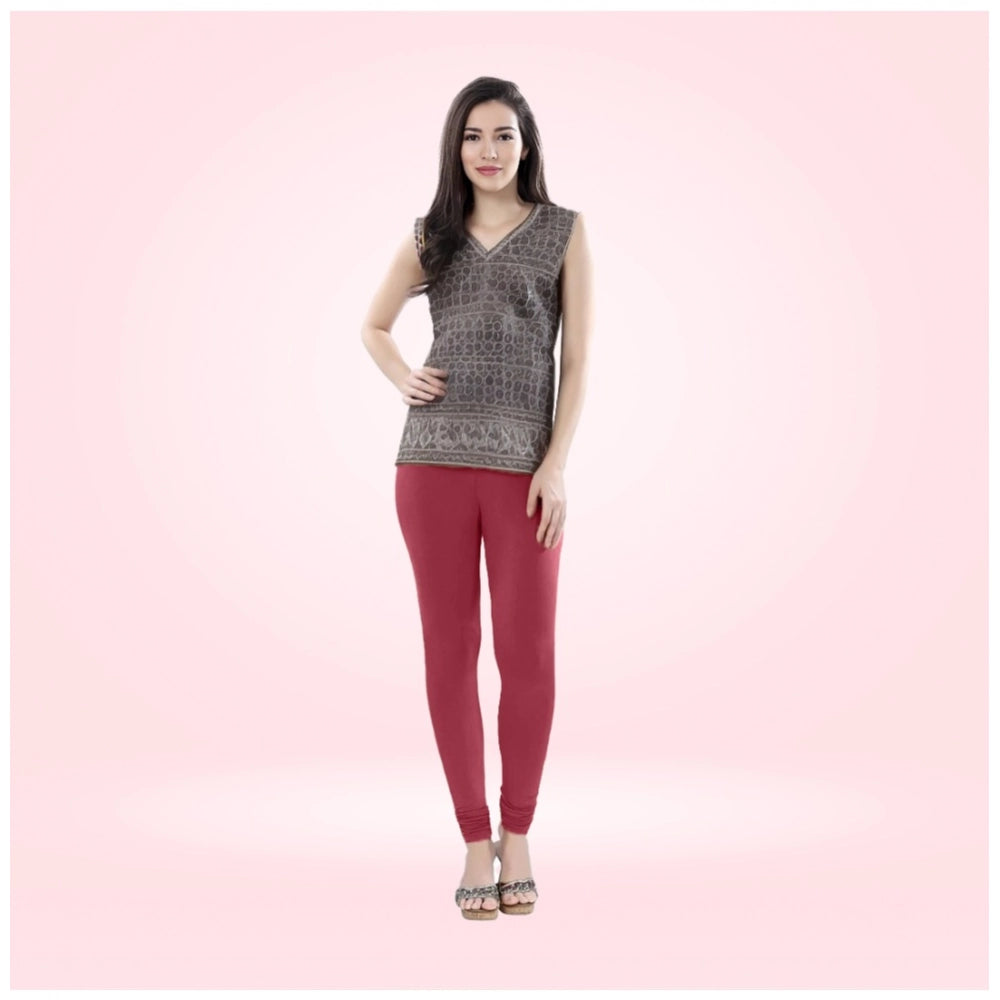 PKRKART Women's Cotton Blended Solid Churidar leggings (Red Maroon)