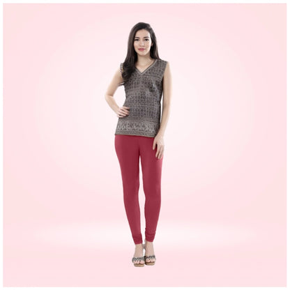 PKRKART Women's Cotton Blended Solid Churidar leggings (Red Maroon)