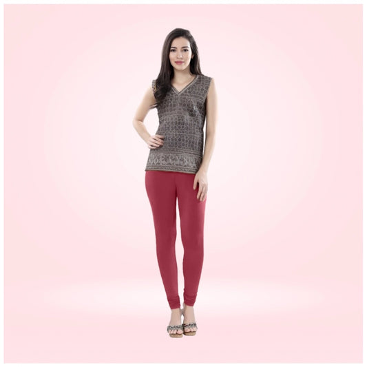 PKRKART Women's Cotton Blended Solid Churidar leggings (Red Maroon)