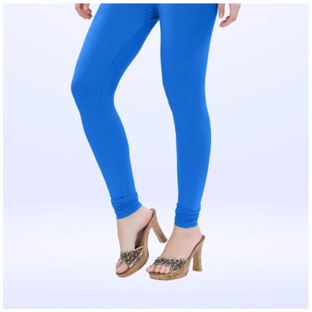 PKRKART Women's Cotton Blended Solid Churidar leggings (Blue)