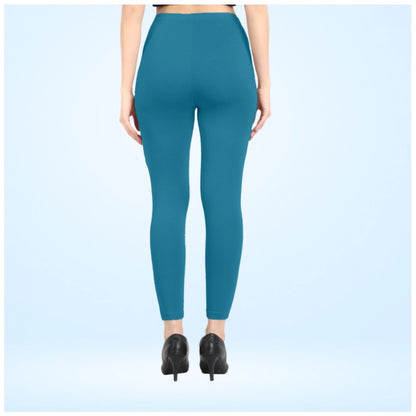 PKRKART Women's Cotton Blended Solid Ankle legging (Blue)