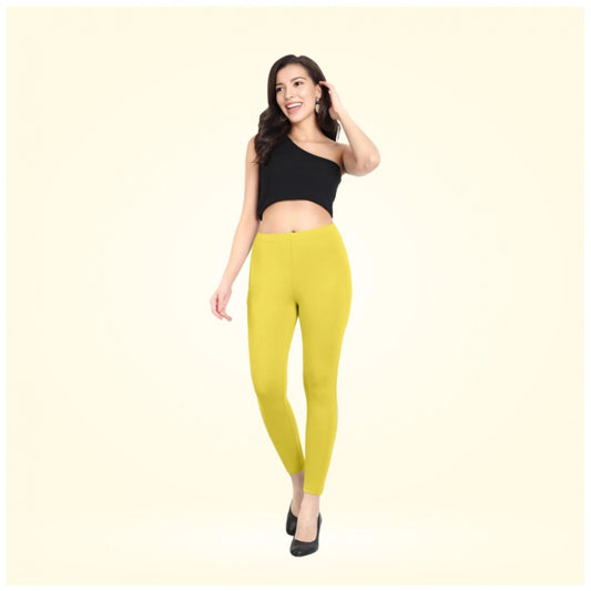 PKRKART Women's Cotton Blended Solid Ankle legging (Lemon Yellow)