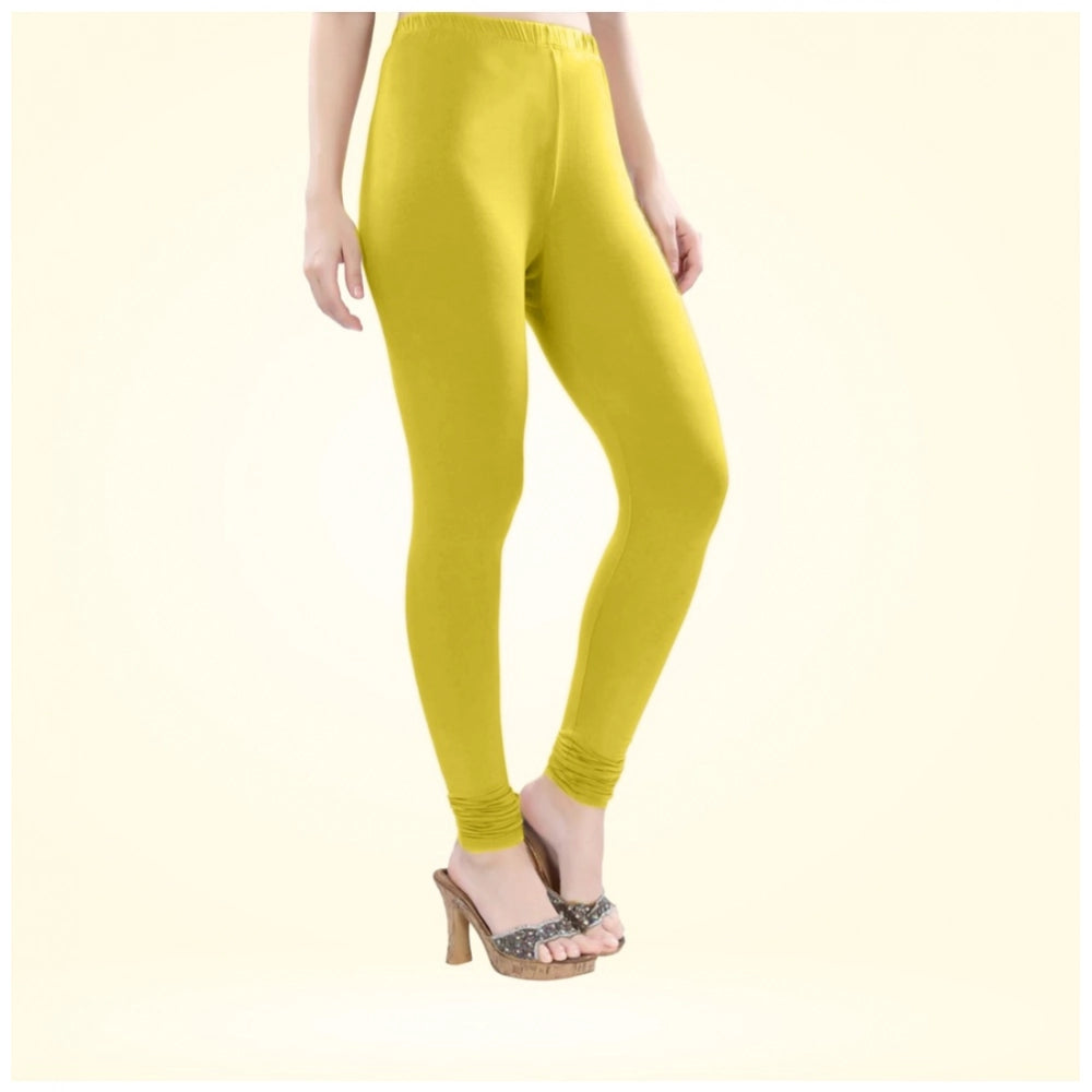 PKRKART Women's Cotton Blended Solid Churidar leggings (Lemon Yellow)