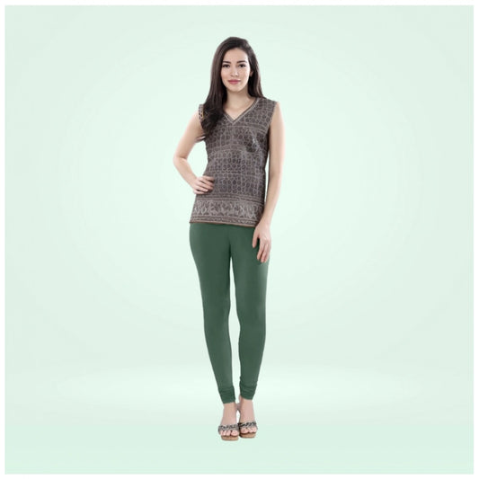 PKRKART Women's Cotton Blended Solid Churidar leggings (Bottle Green)