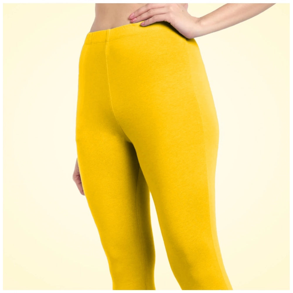 PKRKART Women's Cotton Blended Solid Ankle legging (Yellow)