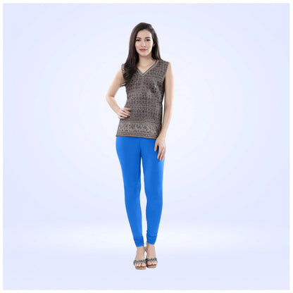 PKRKART Women's Cotton Blended Solid Churidar leggings (Blue)