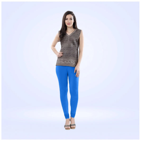 PKRKART Women's Cotton Blended Solid Churidar leggings (Blue)