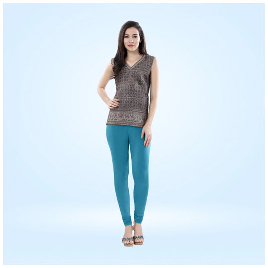 PKRKART Women's Cotton Blended Solid Churidar leggings (Blue)