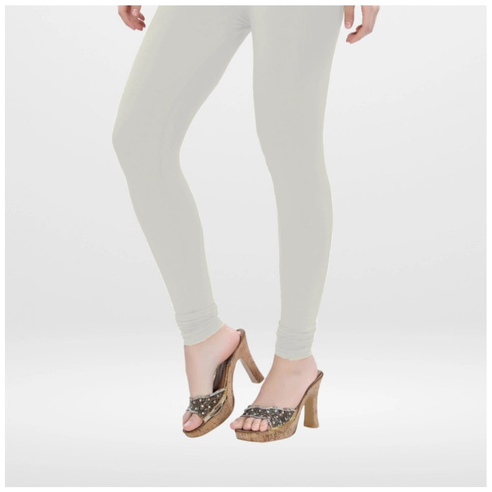 PKRKART Women's Cotton Blended Solid Churidar leggings (White)