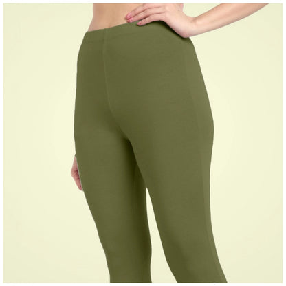 PKRKART Women's Cotton Blended Solid Ankle legging (Olive Green)