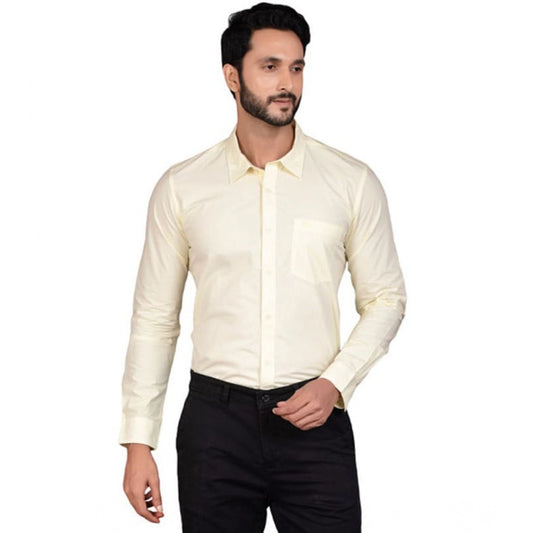 PKRKART Men's Casual Cotton Full Sleeve Solid Shirt (Lemon)