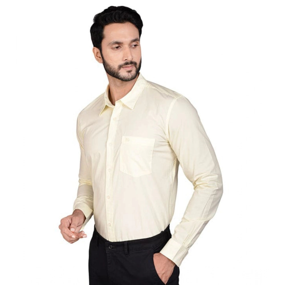PKRKART Men's Casual Cotton Full Sleeve Solid Shirt (Lemon)