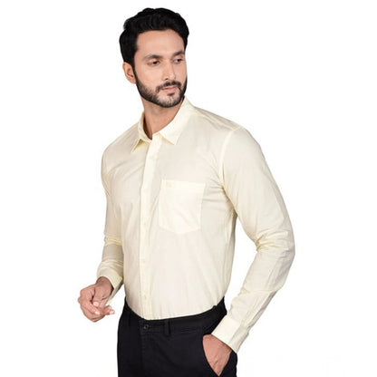 PKRKART Men's Casual Cotton Full Sleeve Solid Shirt (Lemon)