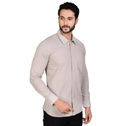 PKRKART Men's Casual Cotton Full Sleeve Solid Shirt (Grey)