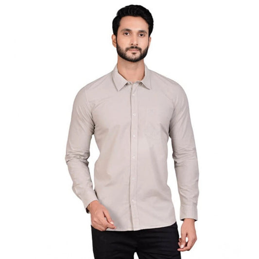 PKRKART Men's Casual Cotton Full Sleeve Solid Shirt (Grey)