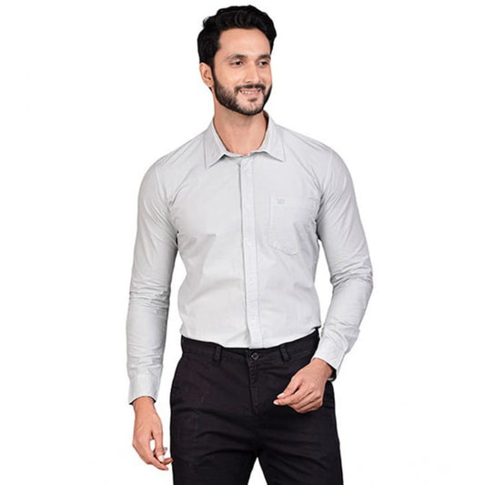 PKRKART Men's Casual Cotton Full Sleeve Solid Shirt (Grey)