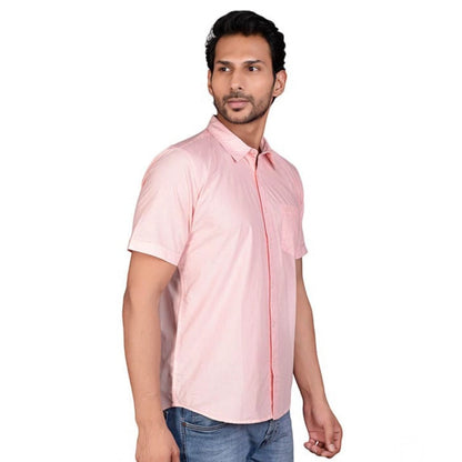 PKRKART Men's Casual Cotton Half Sleeve Solid Shirt (Peach)