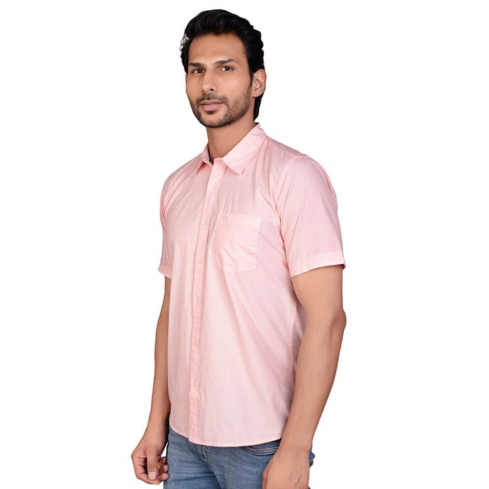 PKRKART Men's Casual Cotton Half Sleeve Solid Shirt (Peach)
