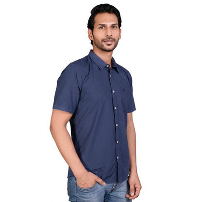 PKRKART Men's Casual Cotton Half Sleeve Solid Shirt (Navy)