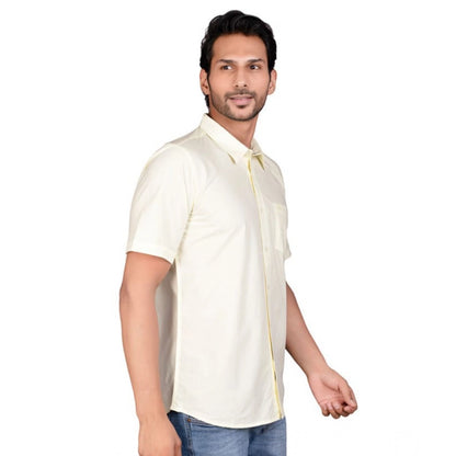 PKRKART Men's Casual Cotton Half Sleeve Solid Shirt (Lemon)