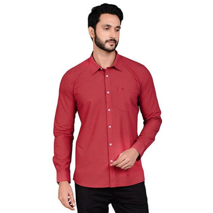 PKRKART Men's Casual Cotton Full Sleeve Solid Shirt (Red)