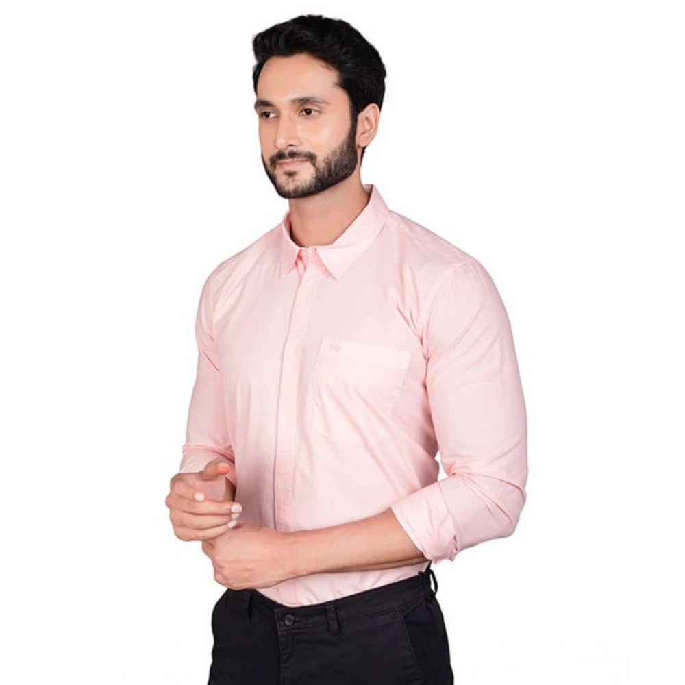 PKRKART Men's Casual Cotton Full Sleeve Solid Shirt (Peach)