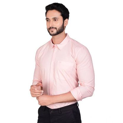 PKRKART Men's Casual Cotton Full Sleeve Solid Shirt (Peach)