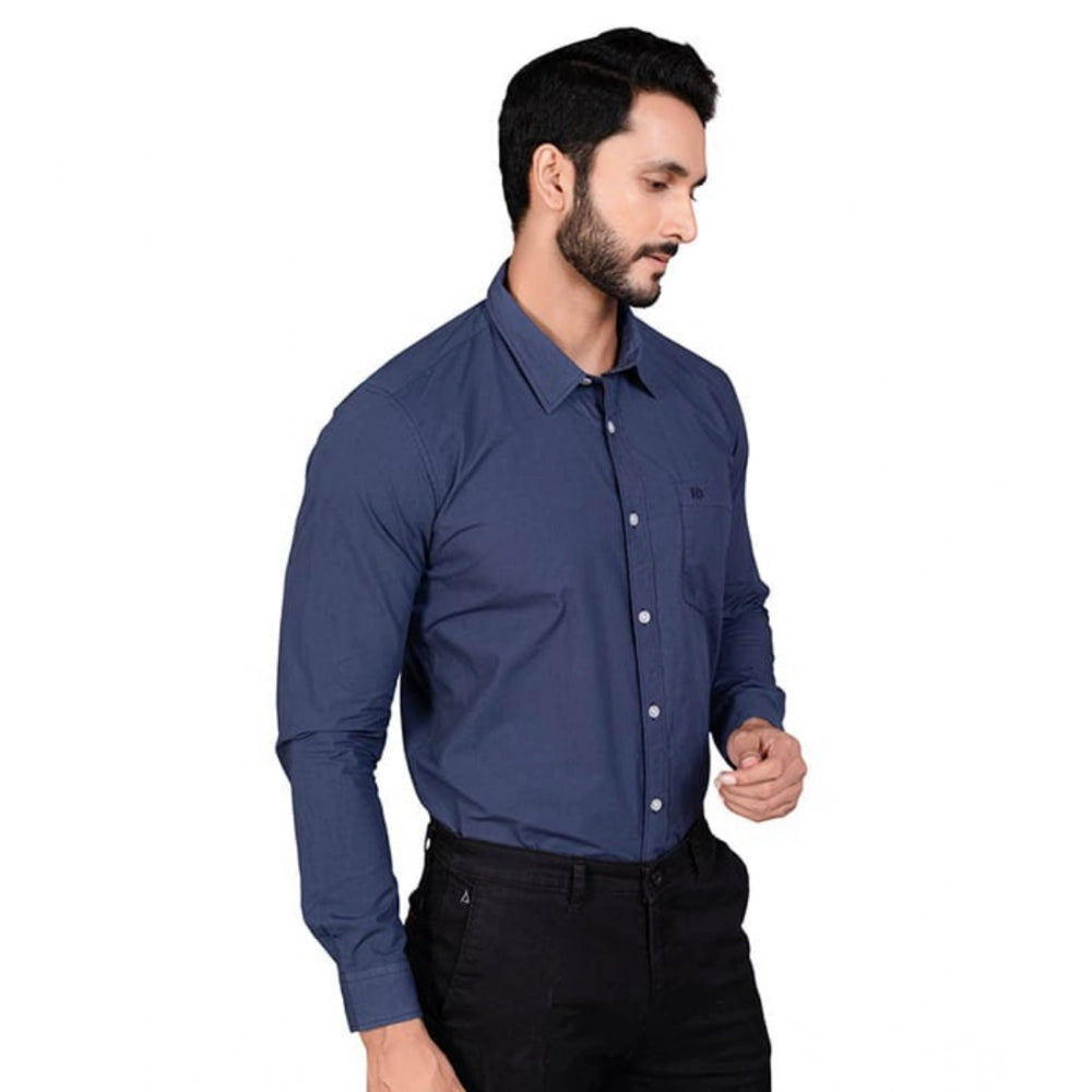 PKRKART Men's Casual Cotton Full Sleeve Solid Shirt (Navy)