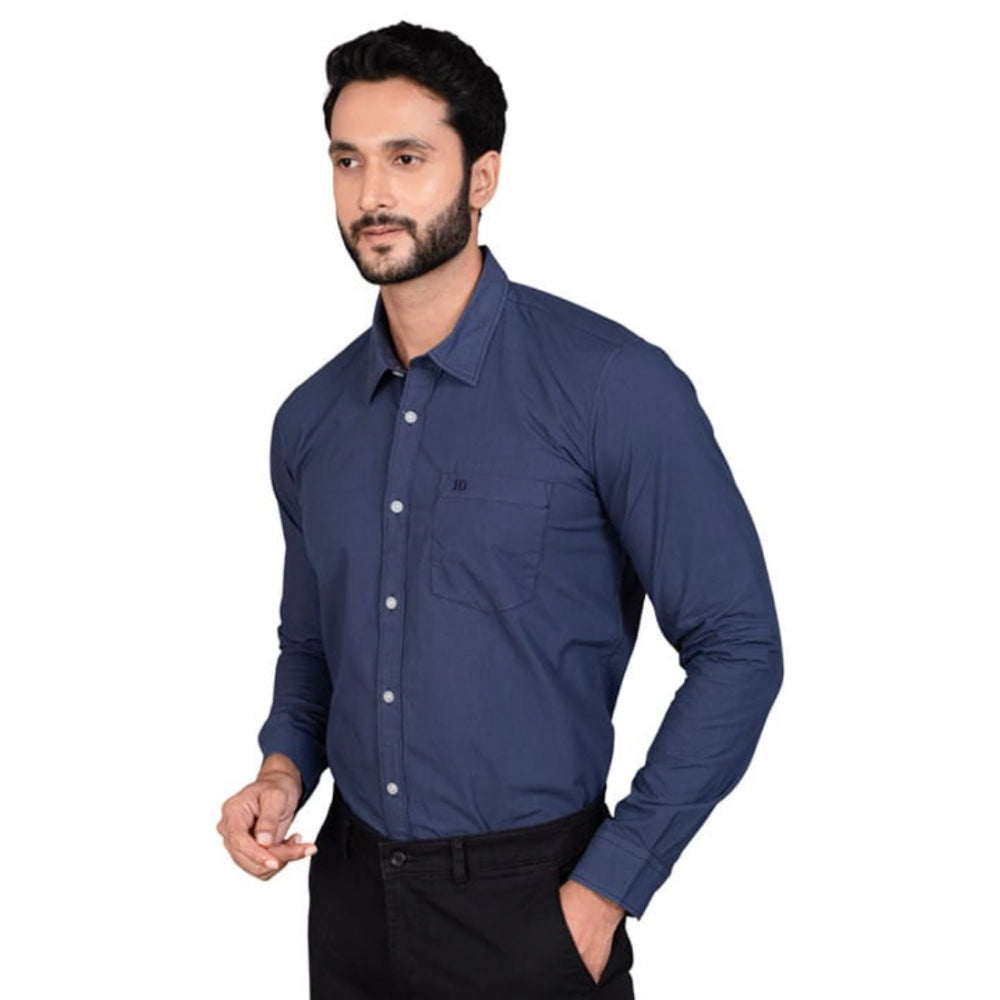 PKRKART Men's Casual Cotton Full Sleeve Solid Shirt (Navy)