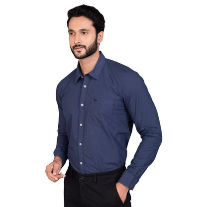 PKRKART Men's Casual Cotton Full Sleeve Solid Shirt (Navy)