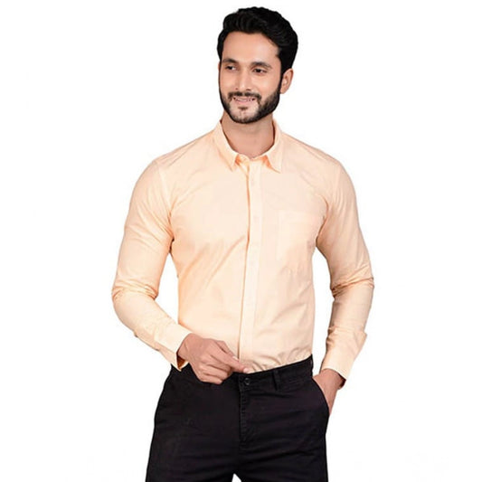 PKRKART Men's Casual Cotton Full Sleeve Solid Shirt (Peach)