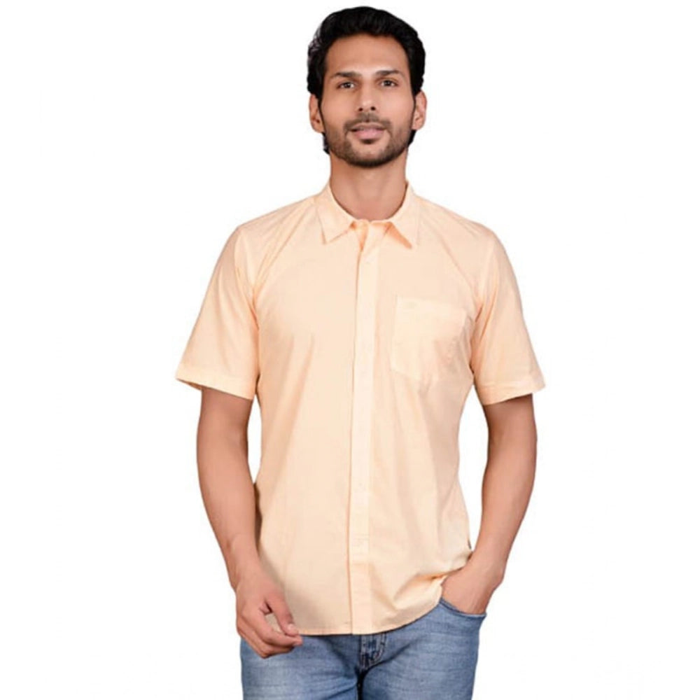 PKRKART Men's Casual Cotton Half Sleeve Solid Shirt (Peach)