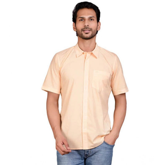 PKRKART Men's Casual Cotton Half Sleeve Solid Shirt (Peach)