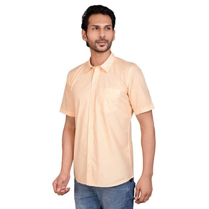 PKRKART Men's Casual Cotton Half Sleeve Solid Shirt (Peach)