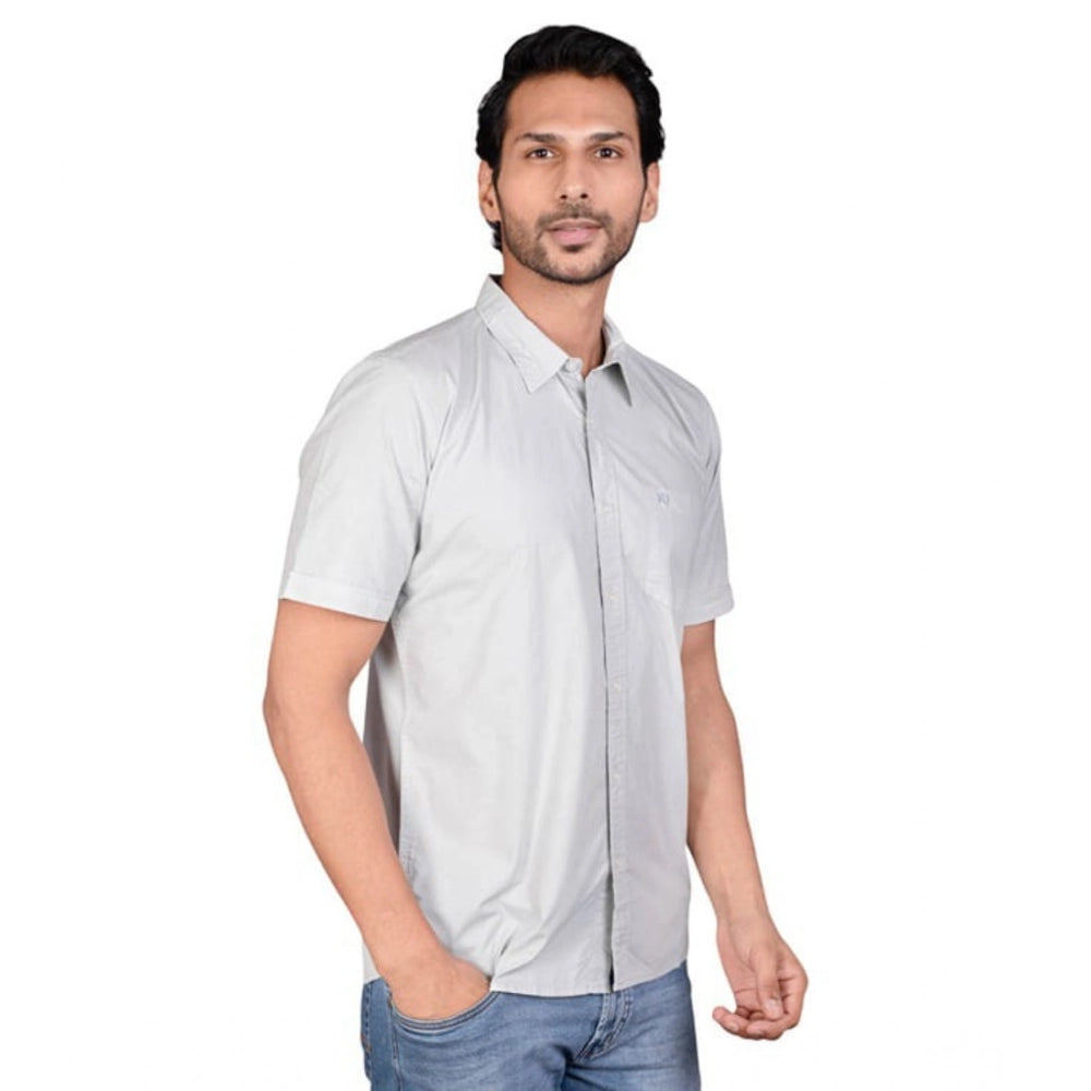 PKRKART Men's Casual Cotton Half Sleeve Solid Shirt (Grey)