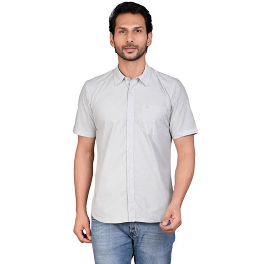 PKRKART Men's Casual Cotton Half Sleeve Solid Shirt (Grey)