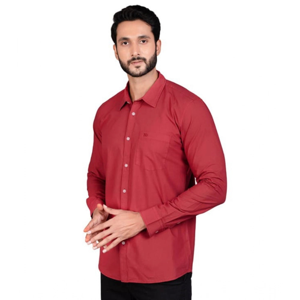 PKRKART Men's Casual Cotton Full Sleeve Solid Shirt (Red)
