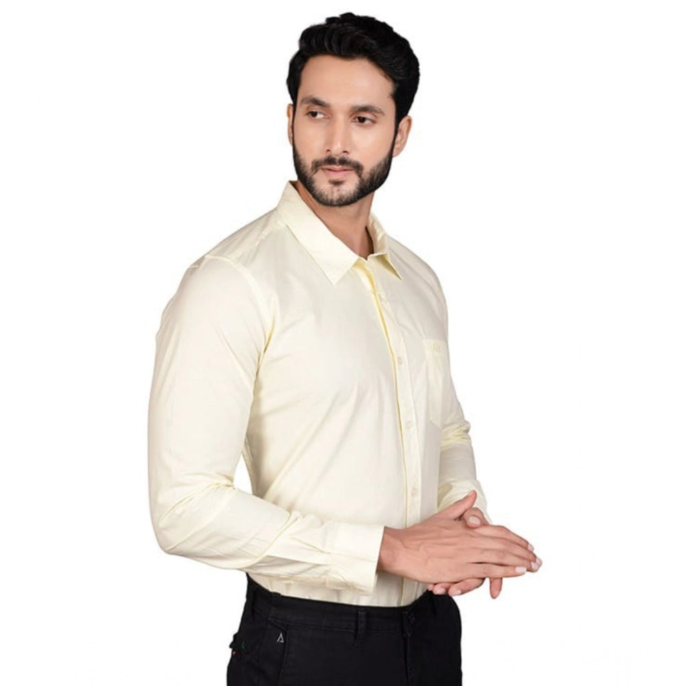 PKRKART Men's Casual Cotton Full Sleeve Solid Shirt (Lemon)