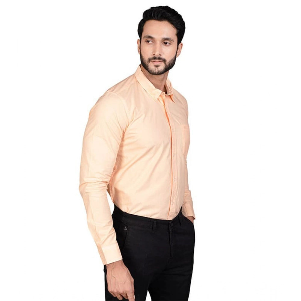 PKRKART Men's Casual Cotton Full Sleeve Solid Shirt (Peach)
