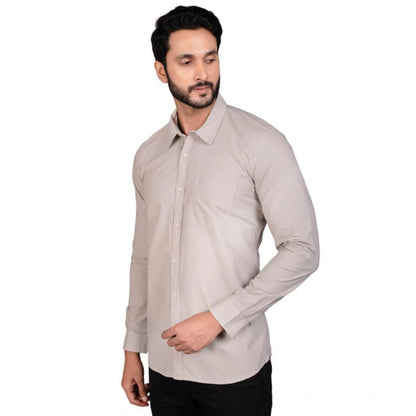 PKRKART Men's Casual Cotton Full Sleeve Solid Shirt (Grey)
